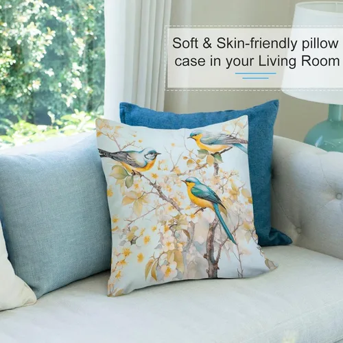 Miniatura 7 de Fundas de almohada decorativas de terciopelo de doble cara de 18 x 18 pulgadas, diseño de ramas de pájaros, para dormitorio, sala de estar