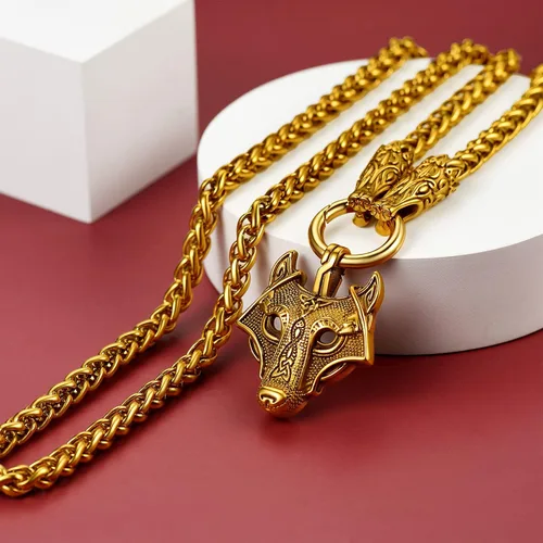 Miniatura 9 de FaithHeart Collar grueso de collar vikingo nórdico punk, de acero inoxidable, nudo celta, cabeza de lobo, amuleto, joyería de regalo