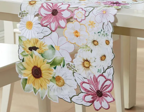 Miniatura 10 de Newbridge Juego de 4 manteles individuales bordados con girasoles amarillos y margaritas, sin arrugas, resistentes a las manchas, para interiores