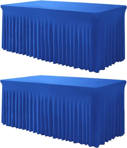 Miniatura 24 de TC27 - Mantel rectangular ajustable de elastano de 4 pies con falda plisada, sin arrugas, mantel rectangular para fiestas, bodas, banquetes