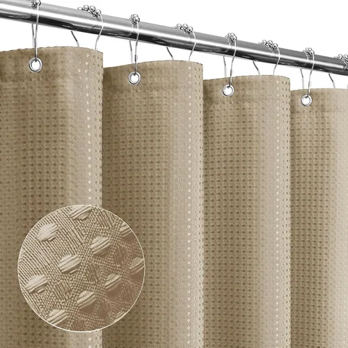 Gibelle Cortina de Ducha Pequeña para Cabina 36 x 72 pulgadas, Cortina de Ducha de Tela Texturizada de Tejido Gofre Medio Estrecho para Baño, Beige