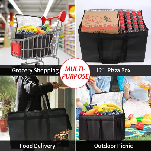 Miniatura 5 de Bolsa aislada para entrega de alimentos, XXXL aislada reutilizable para comestibles/bolsas calientes, bolsa de mano para compras/viajes, bolsa