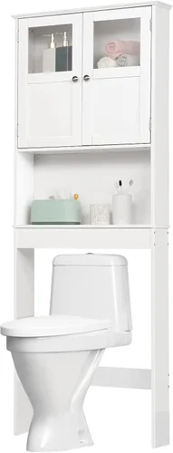 Miniatura 6 de Bonnlo Armario de almacenamiento sobre el inodoro con estante ajustable, organizador de suelo de baño blanco, ahorro de espacio con puertas dobles