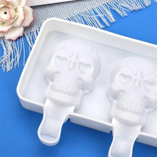 Miniatura 2 de 1 paquete de moldes para paletas de calabaza de Halloween lindos en forma de calavera, moldes para paletas de hielo de silicona, 6 cavidades, moldes