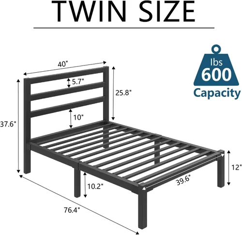 Miniatura 2 de LoVinson Marco de cama tamaño Twin, base de cama de plataforma resistente con base de metal fuerte, almacenamiento debajo de la cama, base de Negro