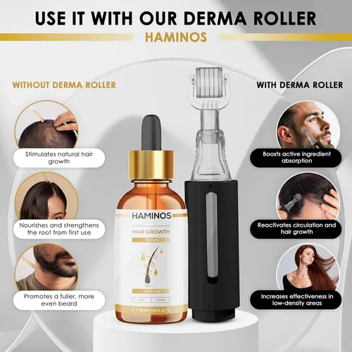 Miniatura 3 de HAMINOS Suero para el crecimiento del cabello con romero, ginseng, jengibre y péptidos, estimula y fortalece, anti pérdida de cabello