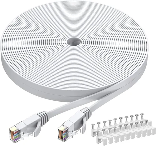 Miniatura 12 de BUSOHE Cable Ethernet Cat6 de 20 pies, color blanco, Cat-6 plano RJ45 para computadora, Internet LAN, red Ethernet, cable de conexión Ethernet - 20