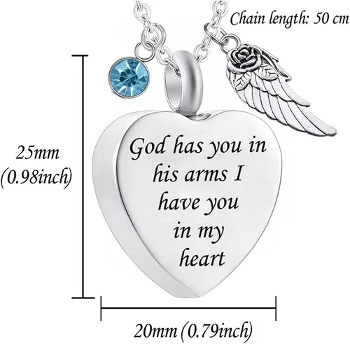 Miniatura 3 de Joyas para cenizas con inscripción God has You in his arms - con alas de ángel - Collar con dije