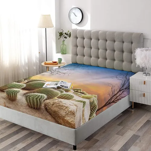 Miniatura 60 de Juego de sábanas decorativas tamaño individual XL, juego de sábanas bajeras con bolsillos profundos de cactus y 2 fundas de almohada