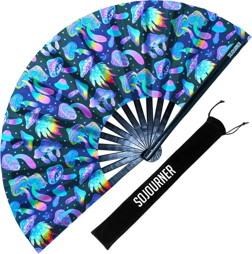 Miniatura 120 de SoJourner Bags Rave Fan – Ventilador plegable grande – Ventilador de mano Clack para raves, Halloween, Burlesque, trajes de arcoíris para mujeres