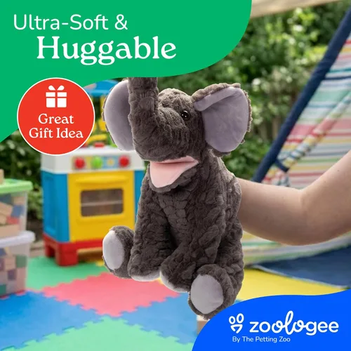 Miniatura 6 de The Petting Zoo Marioneta de peluche de elefante de mano, regalos para niños, animales de marioneta, juguete de peluche interactivo de elefante
