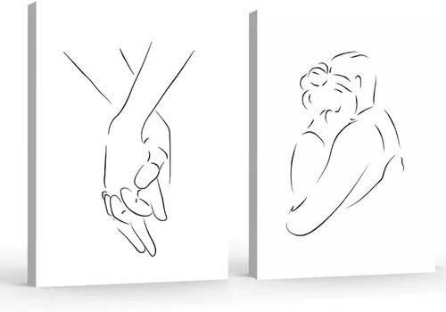Miniatura 12 de PUYIQARE Dibujo de línea pareja abrazo a mano lienzo arte de pared, impresión minimalista de lienzo de dibujo de líneas, arte de pareja en blanco