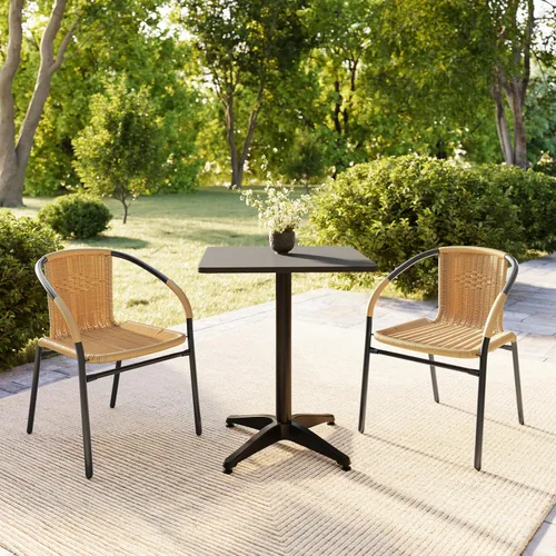 Miniatura 2 de Flash Furniture Lila Paquete de 2 Sillas Apilables de Ratán Beige para Restaurante Interior-Exterior