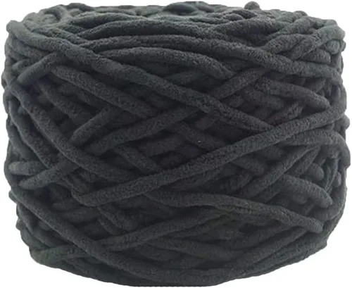 Hilo de felpilla grueso y esponjoso, color negro, grueso, lavable, suave y cálido, hilo de punto a mano, hilo accesorio, 5.64 oz