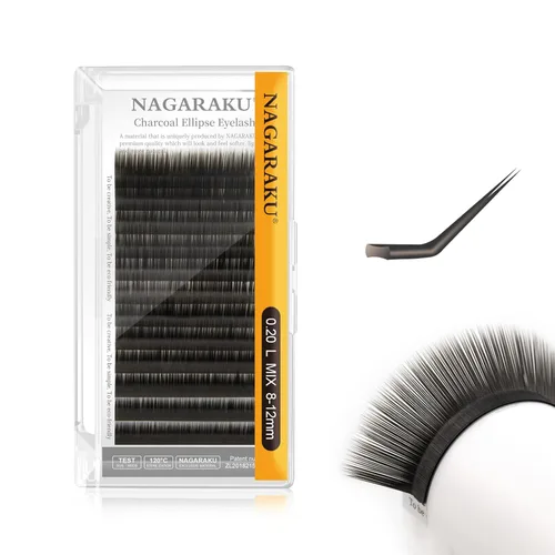 Miniatura 100 de NAGARAKU Extensiones de pestañas elipse con puntas abiertas planas, pestañas individuales de 0.006 in, rizo C, bandeja de mezcla de 0.315-0.591 in