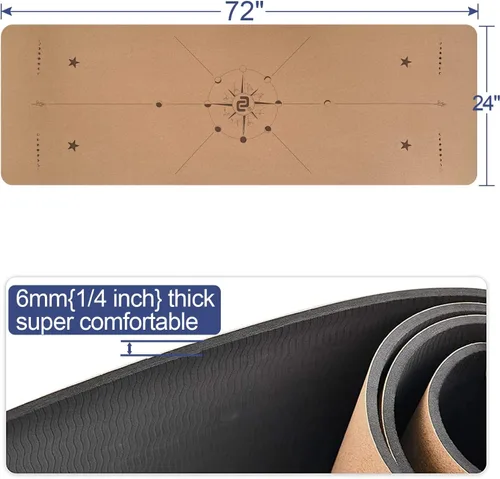 Miniatura 2 de Numat - Tapete de yoga de corcho de 0.236 in (1/4 pulgadas) de grosor, 72 x 24 pulgadas, resistente al sudor, antideslizante, ecológico, espuma TPE