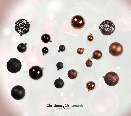 Miniatura 6 de 100 bolas de adorno de Navidad marrones y negras inastillables + 100 ganchos de metal para adornos, adornos colgantes para árbol de Navidad