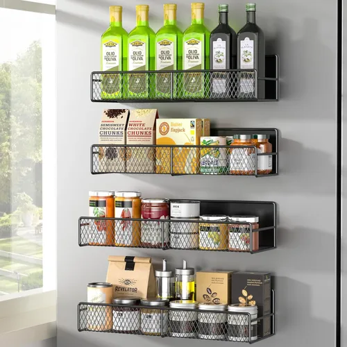 Miniatura 19 de Estante magnético para especias para refrigerador, paquete de 7 estantes magnéticos fuertes 100% de metal, organizador de especias con soporte