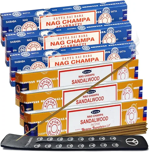 Miniatura 6 de Varillas de incienso de Sangre de Dragón y Palo Santo con soporte, paquete de variedad de la marca House of Nag Champa y Trumiri