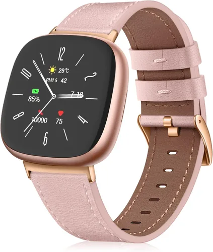Miniatura 10 de Fintie Bandas compatibles con Fitbit Versa 4 3 / Sense 2 1, correa de repuesto de cuero genuino (negro)