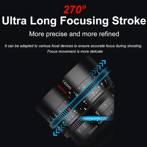 Miniatura 7 de 7artisans Lente Cine T2.9 de 0.551 in para Canon EOS-R, lentes de cámara sin espejo Prime de marco completo, gran angular de 114°, trazo de enfoque