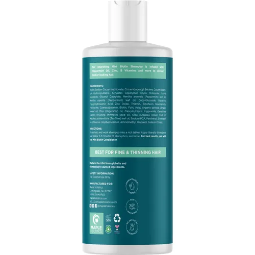 Miniatura 5 de Champú voluminizador de biotina para cabello fino - Champú para cabello fino con menta, argán y aceites esenciales para el cuidado del cabello
