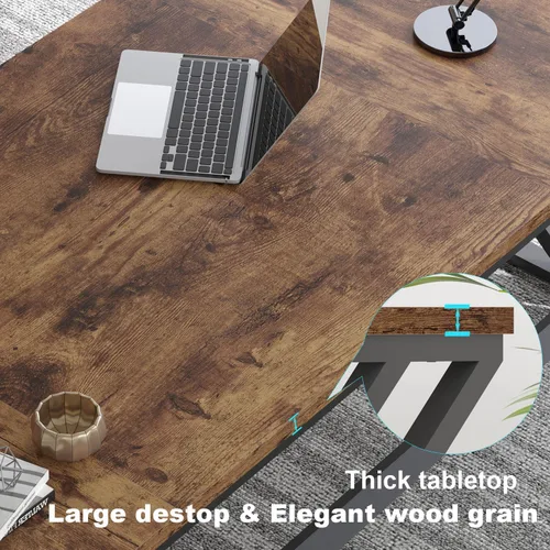 Miniatura 4 de LVB - Escritorio para computadora de 70.8" de madera industrial extralargo para oficina en casa, escritorio grande rústico moderno de metal