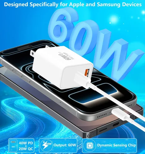 Miniatura 2 de [Apple MFi Certified] iPhone 17 Charger Fast Charging, Rombica 4Pack 60W USB-C Charger Dual Port PD&QC Type-C Dynamic Power Adapter + 6FT Type-C