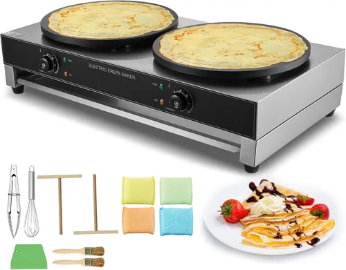 Miniatura 9 de HappyBuy Máquina eléctrica de crepé - Cabezal doble de 16 pulgadas, 3400 W, acero inoxidable antiadherente, escritorio, control de temperatura