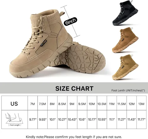 Miniatura 8 de FREE SOLDIER Botas de trabajo duraderas para hombre, 6 pulgadas, ligeras, impermeables, botas de senderismo, botas tácticas de cuero de gamuza