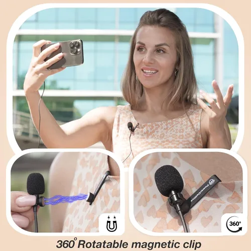 Miniatura 2 de Micrófono omnidireccional de solapa Lavalier Profesional con sistema de fácil prensado para grabar, Youtube/Entrevista