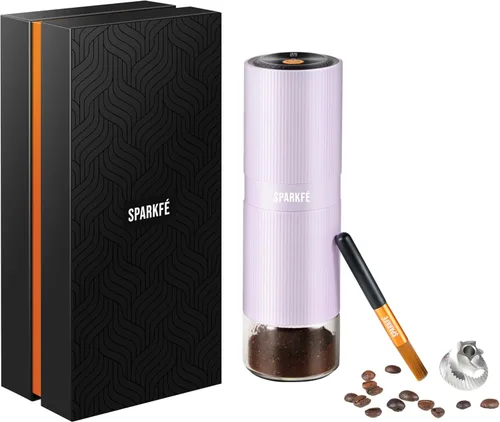Miniatura 10 de Molinillo de café eléctrico portátil, molinillo de mano recargable con rebabas cónicas de acero inoxidable, ajustes de molienda ajustables