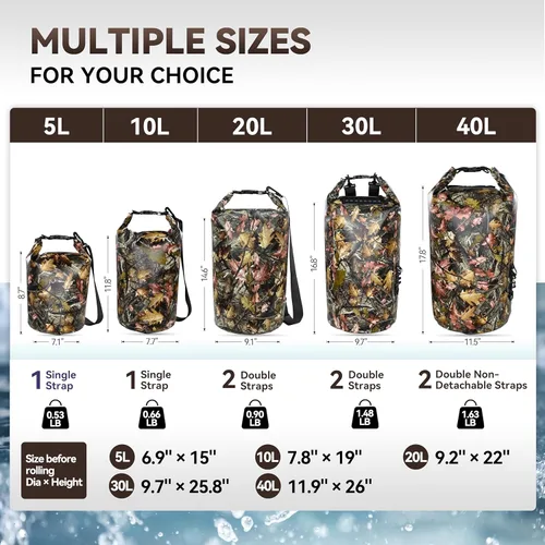 Miniatura 3 de MARCHWAY - Bolso seco flotante e impermeable 1.32/2.64/5.28/7.93/10.57 galones, parte superior enrollable, mantiene secos equipos de kayak rafting
