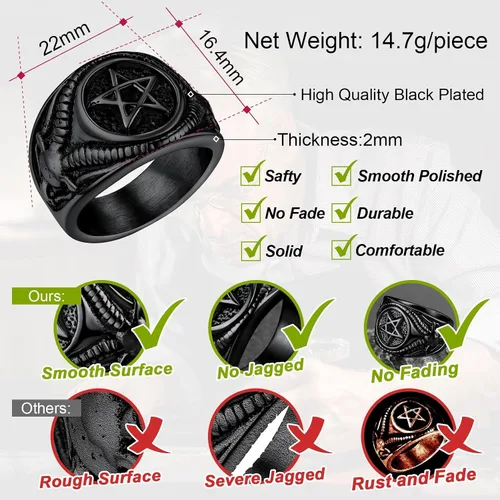 Miniatura 4 de FaithHeart Satanic Jewelry - Anillos de cabra baphomet con símbolo de Lucifer Satanás para hombres y mujeres talla 7891011121314 personalizado