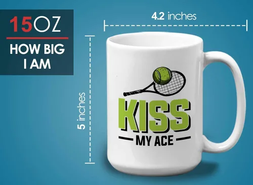 Miniatura 6 de Taza de café de tenis de 15 onzas, color blanco, Kiss My Ace, jugador de tenis, atleta, afición, divertido juego de palabras, sarcasmo, broma