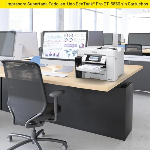 Miniatura 6 de Epson EcoTank Pro ET-5850 Impresora inalámbrica de color todo en uno SuperTank con escáner, copiadora, fax y Ethernet, color blanco