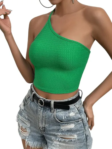 Miniatura 4 de SweatyRocks Camiseta sin mangas de un hombro para mujer, con lazo en la espalda, ajustada, para discoteca