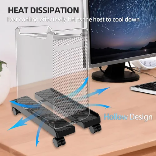 Miniatura 6 de Soporte de CPU móvil ajustable, Soporte de torre de computadora ventilado con 4 ruedas con rodamientos se adapta a la mayoría de torres de PC