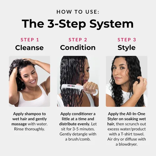Miniatura 10 de Love Ur Curls - Set de Champú y Acondicionador con Crema Estilizadora Todo en Uno para Rizos, Sistema de 3 Pasos para Reparar e Hidratar