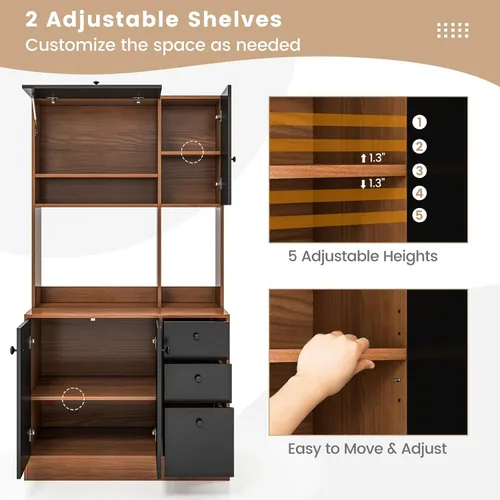 Miniatura 5 de Giantex Despensa de cocina, buffet con 3 armarios de almacenamiento, armario grande de piso de 71 pulgadas con 3 cajones profundos, encimera ancha