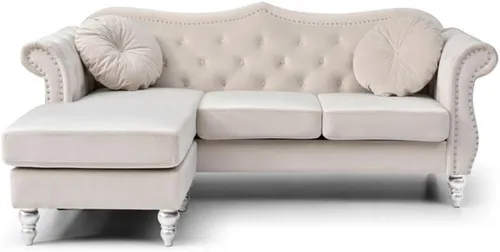Miniatura 4 de Glory Furniture Sofá de terciopelo Hollywood Chaise en marfil