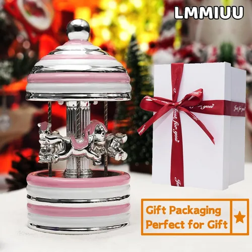 Miniatura 2 de Caja de Música de Carrusel Envuelta para Regalo, Carrusel Musical de Cerámica con Luces que Cambian de Color, Cajas de Música para Niñas, Niños