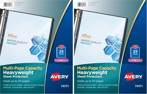 Miniatura 8 de Avery Protectores de hojas transparentes de alta capacidad, capacidad para 50 hojas, peso pesado, 25 protectores de varias páginas (74171)