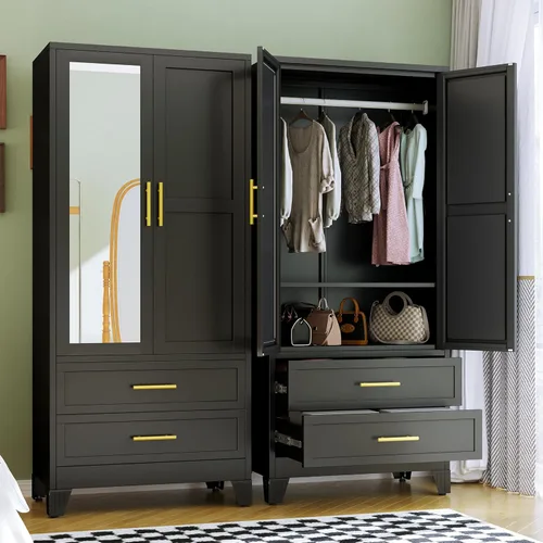 Miniatura 14 de RIETERN Armario Ropero de Metal, 71" de Alto Armario de Dormitorio con Espejo, 1 Cajón, Estantes Ajustables, y Barra para Colgar, Armarios de Acero