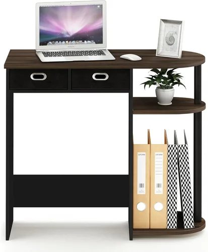 Miniatura 4 de Furinno Go Green Home - Escritorio para computadora portátil con 2 cajones, nogal Columbia/negro/marrón oscuro Nuez Columbia/Negro/Marrón Oscuro