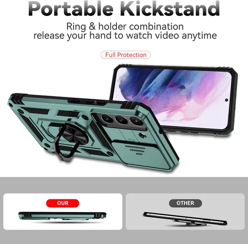 Miniatura 7 de Funda para Samsung Galaxy S22 con cubierta para lente de cámara y protector de pantalla, doble capa de grado militar probada contra caídas, soporte