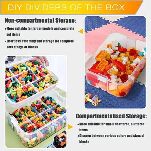 Miniatura 4 de Caja de almacenamiento de juguetes para niños para bloques de construcción apilables de Lego, organizadores de contenedores en miniatura, Claro - Un