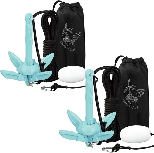 Miniatura 54 de Lounsweer Paquete de 2 anclajes de kayak marino de 1.5/3.5 libras, kit de anclaje plegable para barco, kayak, pesca, accesorios para botes pequeños