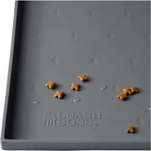 Miniatura 18 de Leash Boss Bandeja rectangular de silicona para alimentación de mascotas, tapete impermeable para cuenco de perro con borde elevado, bandeja de Gris