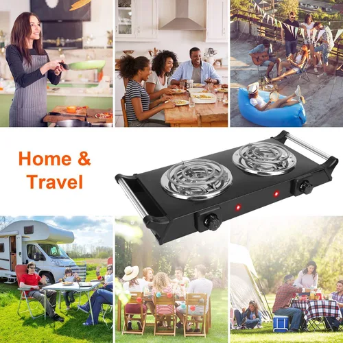 Miniatura 7 de TeqHome Placa caliente, estufa eléctrica portátil de 2000 W para cocinar con asas que se mantienen frescas y 5 niveles de temperatura ajustable